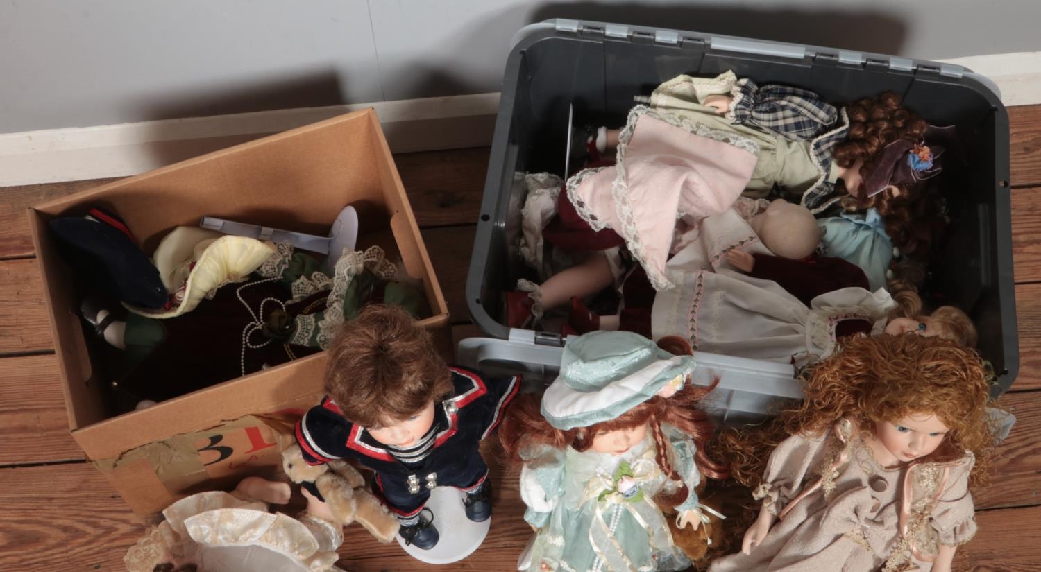 Two boxes of assorted porcelain dolls, mainly of Leonardo Collection examples. - Image 2 of 2
