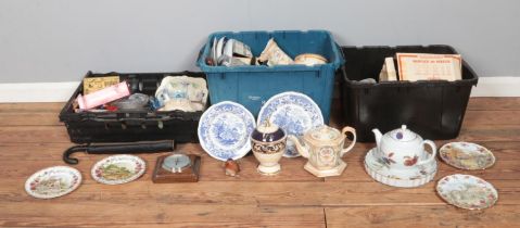 Three boxes of assorted miscellaneous items, to include Royal Albert Old Country Roses, Wedgwood