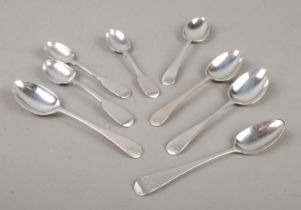 Eight assorted silver teaspoons, including four assayed for Sheffield, 1901 by James Deakin & Sons