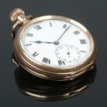 A gold plated pocket watch, with Roman Numeral dial featuring subsidiary second dial and Swiss