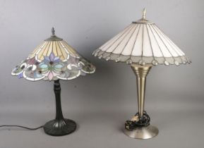 Two Tiffany style stained glass table lamps to include floral example.