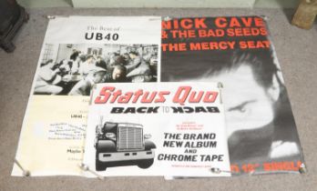 Three large promotional music posters to include Nick Cave and The Bad Seeds, The Best of UB40 and