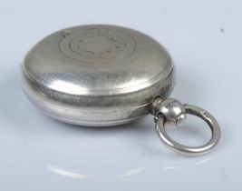 A silver sovereign case, with loop handle, blank shield crest and engine turned detailing. Assayed
