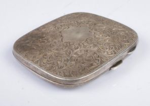 A George V silver hinged cigarette case. With swirl engraving and blank shield to the front. Assayed