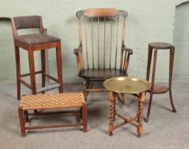 A quantity of assorted furniture, to include rocking chair, bar stool with back rest and folding