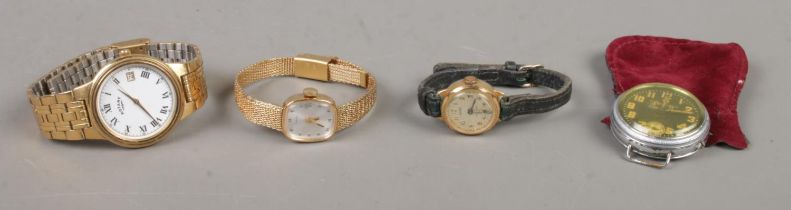 Three assorted wristwatches, to include Rotary men's quartz with date window and ladies manual