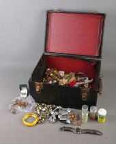 A box of assorted costume jewellery and collectables to include beaded necklaces, brooches,