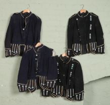 Four Scottish military band jackets. Two Hugh Macpherson examples. All moth worn, missing buttons