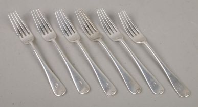 A set of six Edwardian silver dessert forks, having 'C' stamped to the top of the handle. Assayed in