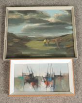 Two oil on boards including an abstract signed "N J Praed" and another signed "C C Boswell"