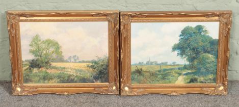 Clive Kidder (b.1930) pair of gilt framed oils on canvas, "Forest Path" and "Hazy Day" depicting