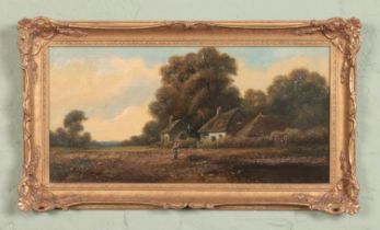 E.T Coleman gilt framed oil on canvas depicting countryside cottage. Approx. dimensions including