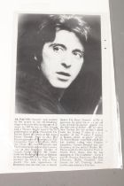 A newspaper clipping signed by Al Pacino describing his early acting career. Approximately dated