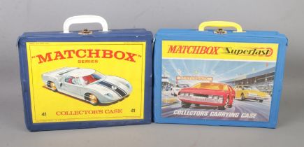 Two Matchbox collectors carrying cases: Number 41 and Matchbox Superfast, each containing four