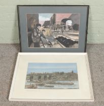 A J.N.Padden pen and ink artwork together with an unsigned watercolour of an industrial scene