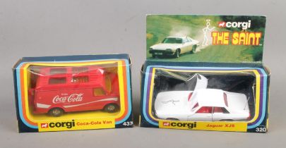 Two boxed Corgi diecast vehicles to include 1970's The Saint Jaguar XJS (Number 320) and Coca-Cola