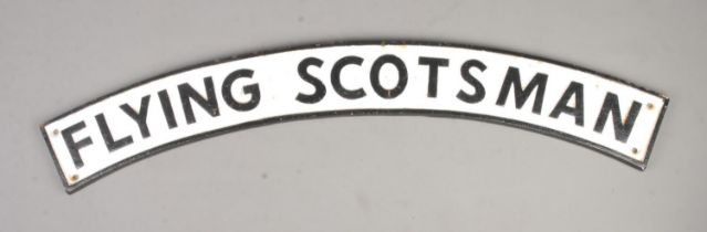 A cast metal "Flying Scotsman" railway sign. Wx90cm