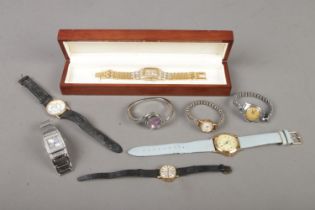 A collection of ladies wrist watches including Montine, Ingersoll Diamond Special set with white and