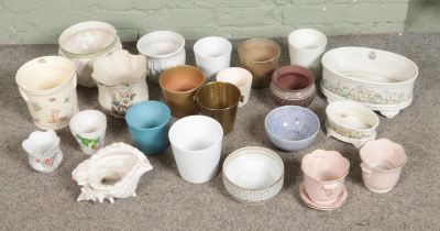 A collection of mostly ceramics planters to include Royal Winton, Aynsley and conch shell examples.