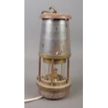 A William Maurice Ltd miners safety lamp, The Wolf, Type FS. Converted to electric.