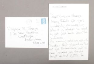 A signed handwritten letter from actress Diana Rigg (Avengers/James Bond) addressed to Virginia