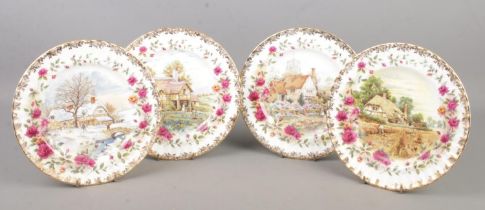 A set of four Royal Albert bone china cabinet plates; Four Seasons by FF Errill.