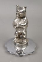 A novelty white metal car mascot in the form of a standing bear. Approx. height 11cm.