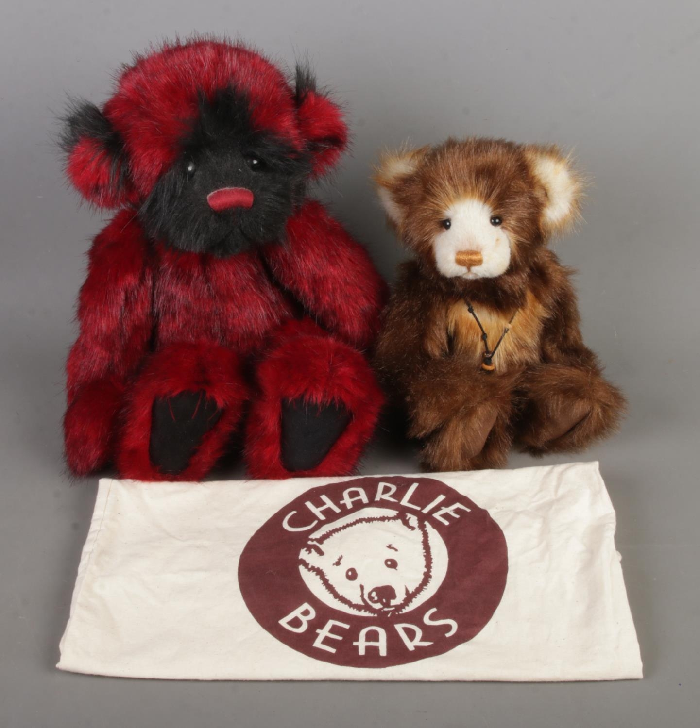 Two Charlie Bears jointed bears named Clancy (CB161508O) designed by Heather Lyell and Becky (