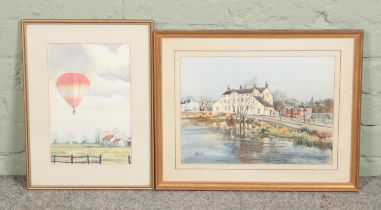 Joe Proudlove (British, Local Interest) A landscape watercolour town river scene titled 'Madeley