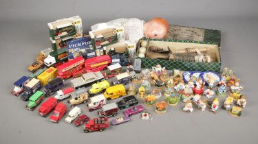 A collection of toys and games including a large variety of diecast vehicles including Corgi, Dinky,