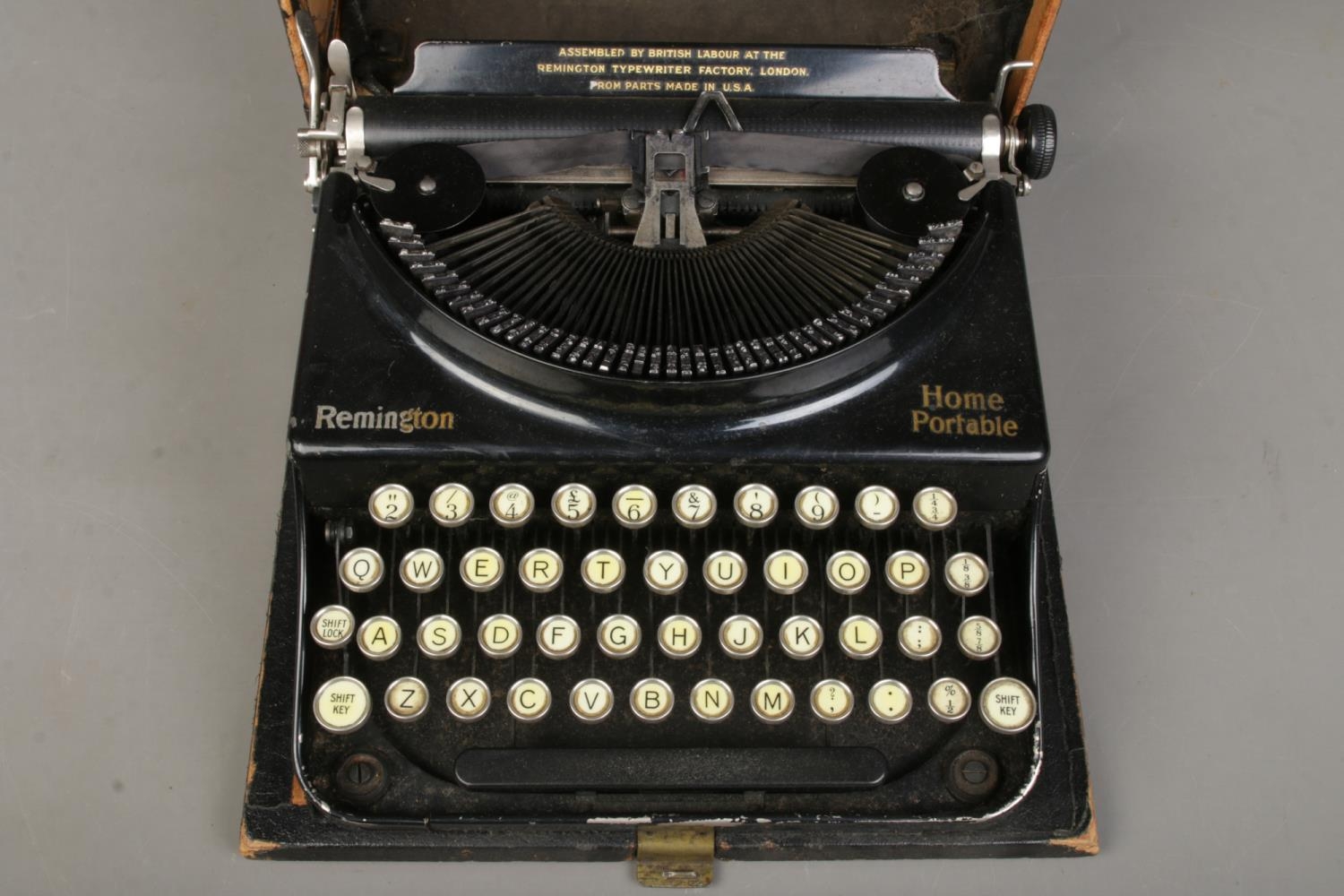 A Remington Home Portable Typewriter. Has inscription of ' Assembled by British Labour at the - Image 3 of 3