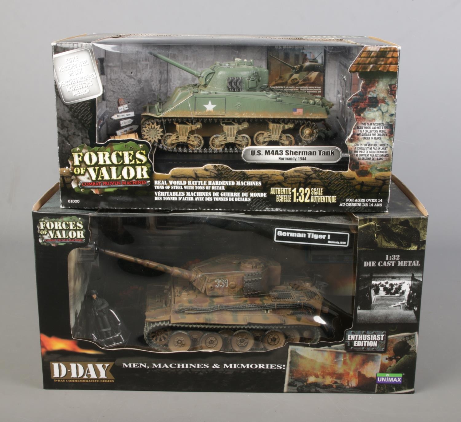 Two forces of valour combat proven machines models including a U.S M4A3 Sherman Tank Normandy 1944