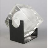 In the style of Alessandro Mendini, a glass 'Cubosfera' lamp on metal stand. 15.5cm x 15cm x 15cm.