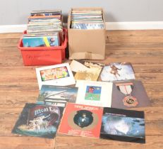 Three boxes of assorted vinyl records of mainly pop, rock and easy listening to include Dire