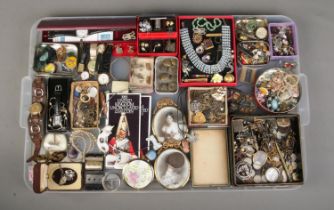 A very large tray of mainly vintage costume jewellery. To include Smiths Deluxe watch, paste set