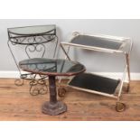 A folding trolley with small garden console table and oriental style occasional table