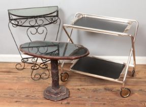 A folding trolley with small garden console table and oriental style occasional table