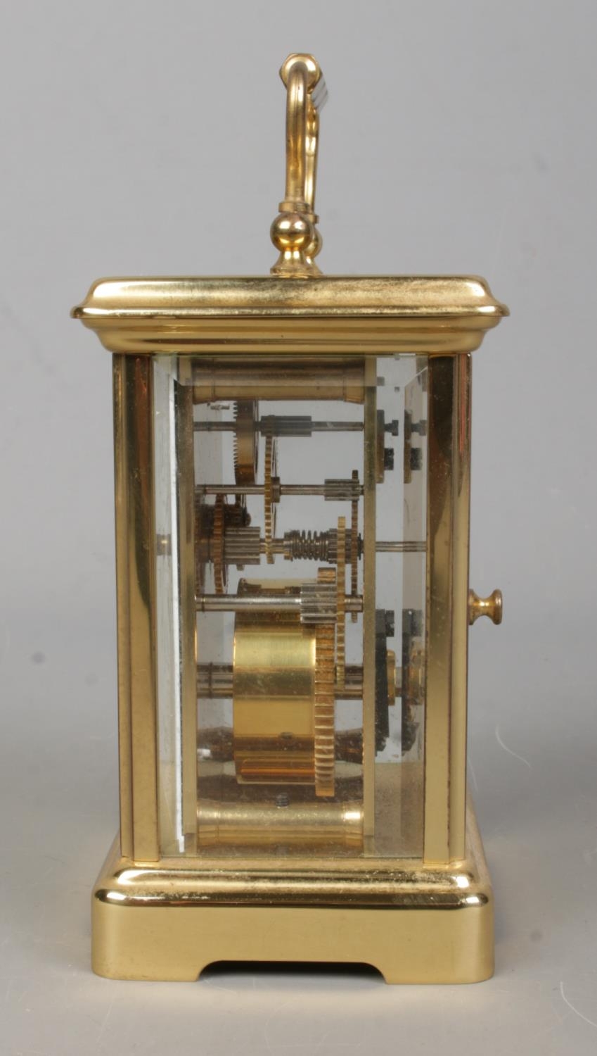 A Bornand Freres, Bichester carriage clock, with beveled glass panels and open top escapement. No - Image 2 of 2