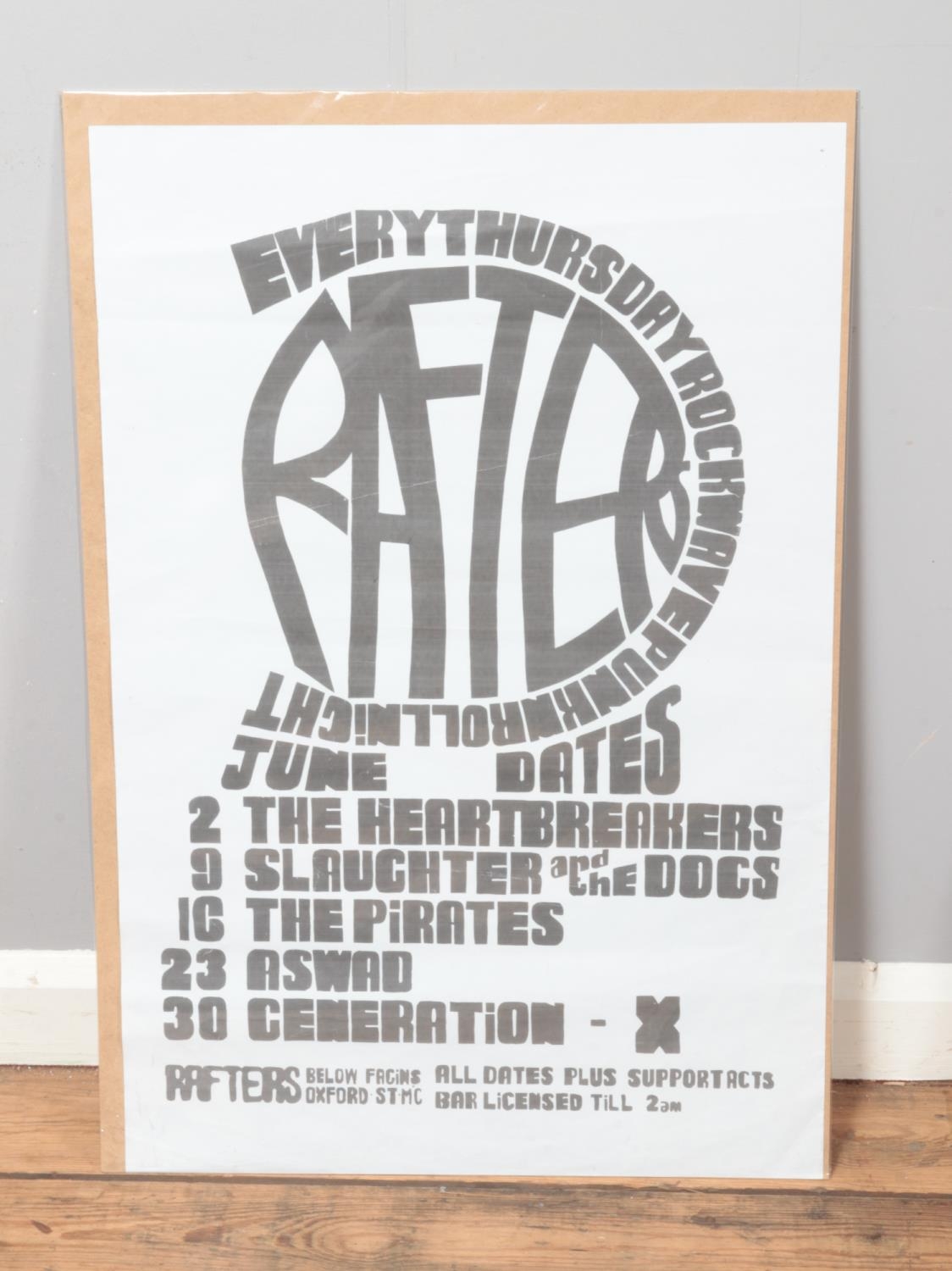 An advertising poster for June 1977 concerts at The Rafters, Manchester. Artists include The