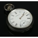 A silver cased American Watch Company Waltham Mass open face pocket watch, with Roman Numeral face