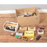 A box of assorted loose and boxed diecast vehicles to include Matchbox Models of Yesteryear, Lledo
