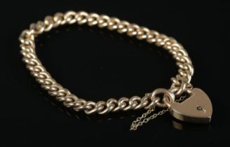 A 9ct Gold bracelet chain with heart shaped padlock clasp. Total weight: 12.4g