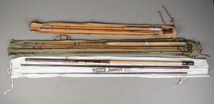Three vintage three piece fishing rods; Alex Martin, J. Dickson & Son and Ryobi JN-1012.