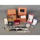 A box of assorted costume jewellery and accessories to include bracelets, wristwatches, Stratton