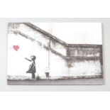 After Banksy, a framed print on canvas, Balloon Girl, There Is Always Hope. 51cm x 77cm.