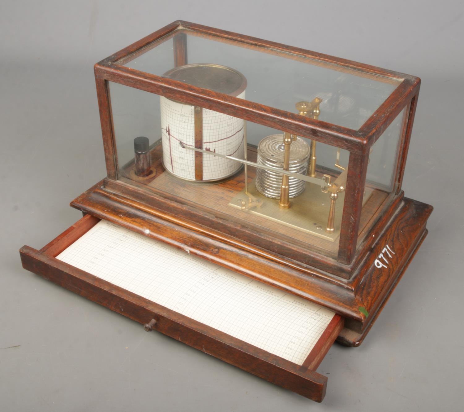 A John Davis & Son oak and glass cased barograph/weather machine. - Image 2 of 2