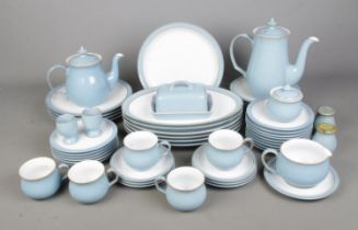 A collection of Denby dinner and tea wares to include coffee pot, plates, teacups, etc.