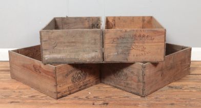 Four vintage wine crates, two bearing etched marks for ChÃ¢teau Colombier-Monpelou.