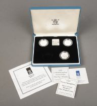 A near complete Royal Mint 1994-97 silver proof one pound coin set with Royal Mint medallion.