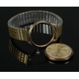 A Gents 9ct Gold Accurist Shockmaster manual wind wristwatch, for repair. With baton markers and